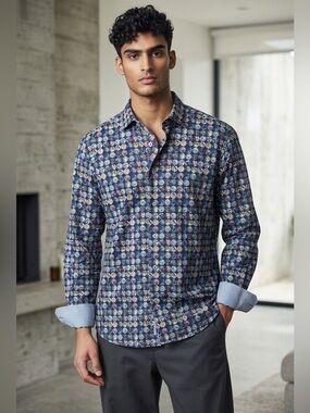 Luchiano Visconti  Marble Contrast Patterned Men's Shirt SzL